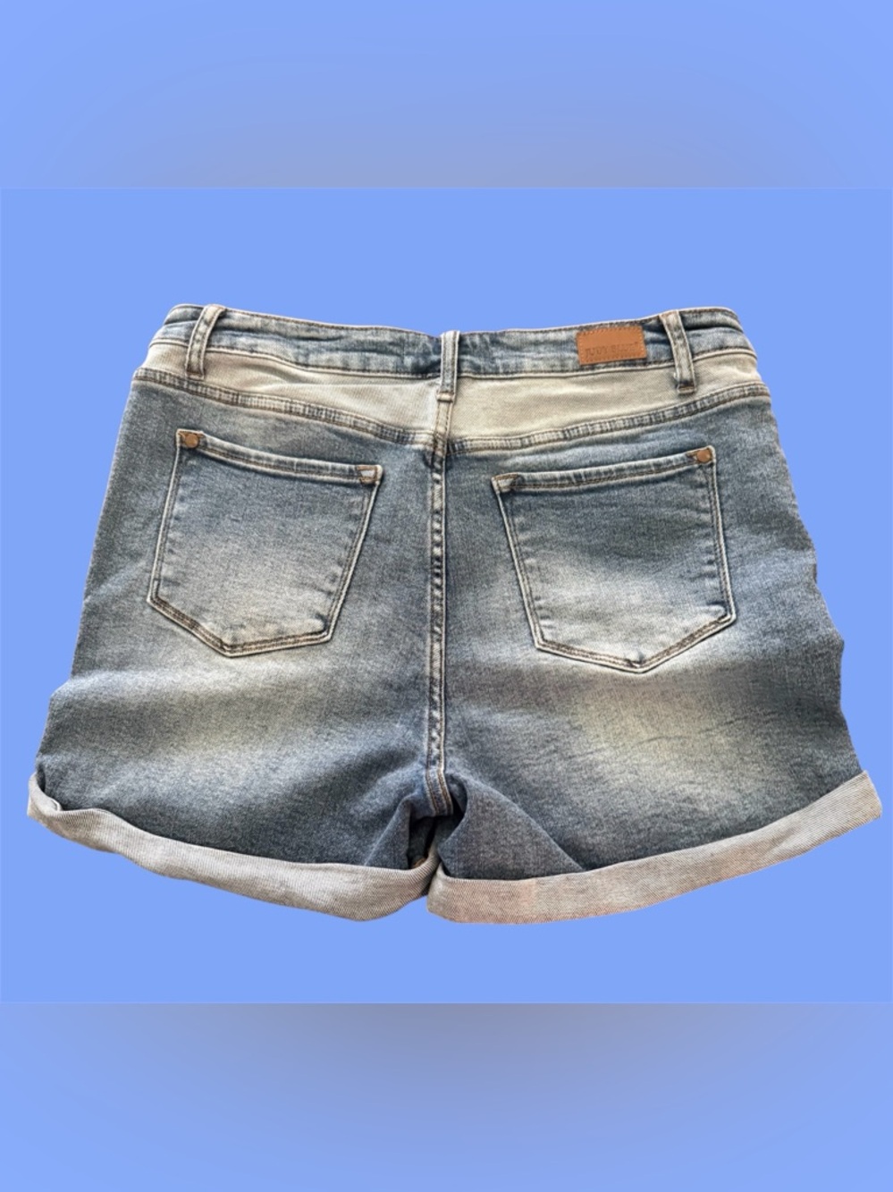 Judy Blue Faded Blue Rolled-Hem Denim Shorts - Picture 2 of 5